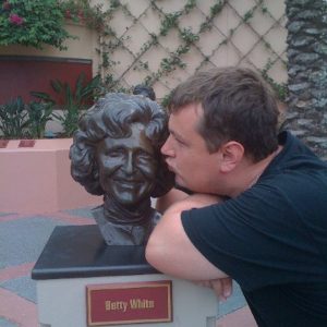 Travis with Betty White statue rotated